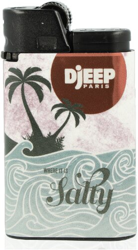 Djeep Paris Feuerzeug Salty Grau, Grün, Rosa Palmen und Wellen