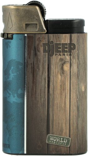 Djeep World Explorer Feuerzeug Blau, Braun Holzoptik Djeep World Explorer Feuerzeug Blau, Braun Holzoptik