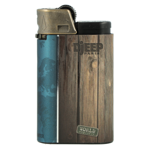Djeep World Explorer Feuerzeug Blau, Braun Holzoptik Djeep World Explorer Feuerzeug Blau, Braun Holzoptik