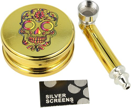 Dreamliner Skull Set mit Grinder, Pfeife und Siebe Gold Nr. 2