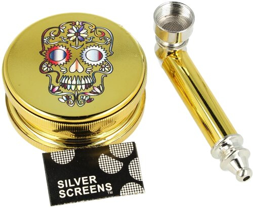 Dreamliner Skull Set mit Grinder, Pfeife und Siebe Gold Nr. 3