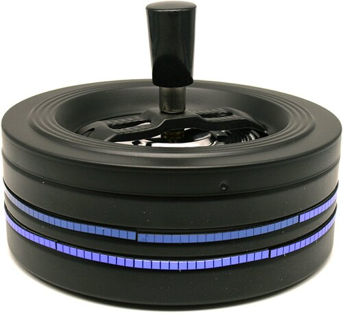 Drehaschenbecher groß, schwarz mit blauen Steinen