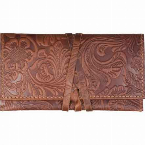 Drehertasche Leder braun/beige Steppung Flowerprint Drehertasche Leder braun/beige Steppung Flowerprint