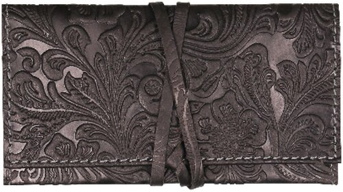 Drehertasche Leder Steppung Flowerprint schwarz-grau