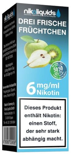 E-Liquid NIKOLIQUIDS Drei frische Früchtchen 6mg Nikotin E-Liquid NIKOLIQUIDS Drei frische Früchtchen 6mg Nikotin