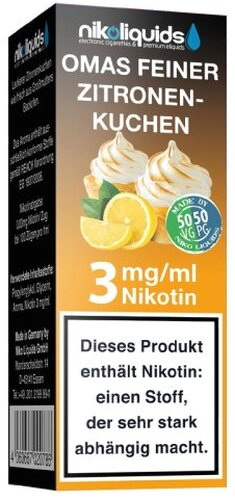 E-Liquid NIKOLIQUIDS Omas Feiner Zitronenkuchen 3mg Nikotin E-Liquid NIKOLIQUIDS Omas Feiner Zitronenkuchen 3mg Nikotin