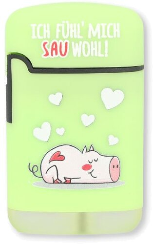 Easy Torch Feuerzeug 4v12 Schweinchen Hellgrün ICH FÜHL MICH SAU WOHL!