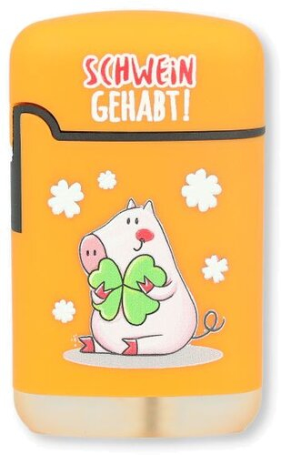 Easy Torch Feuerzeug 8v12 Schweinchen Orange SCHWEIN GEHABT!
