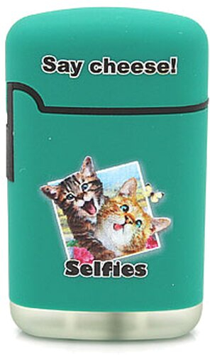 Easy Torch Say Cheese! Katzen Motiv Feuerzeug grün