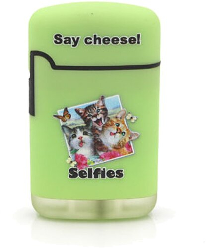 Easy Torch Say Cheese! Katzen Motiv Feuerzeug hellgrün