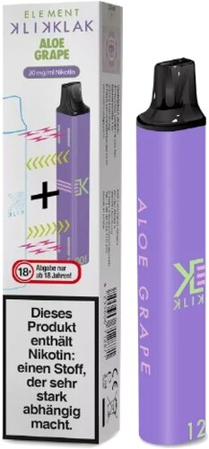 Element Klik Klak Aloe Grape Einweg E-Zigarette 20 mg Nikotin Element Klik Klak Aloe Grape Einweg E-Zigarette 20 mg Nikotin