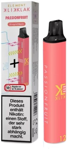 Element Klik Klak Passion Fruit Einweg E-Zigarette 20 mg Nikotin Element Klik Klak Passion Fruit Einweg E-Zigarette 20 mg Nikotin