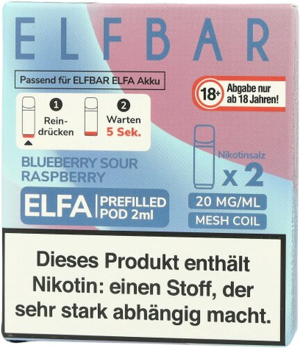 Elf Bar ELFA Blueberry Sour Raspberry Prefilled Pod 2x2ml 20mg Elf Bar ELFA Blueberry Sour Raspberry Prefilled Pod 2x2ml 20mg