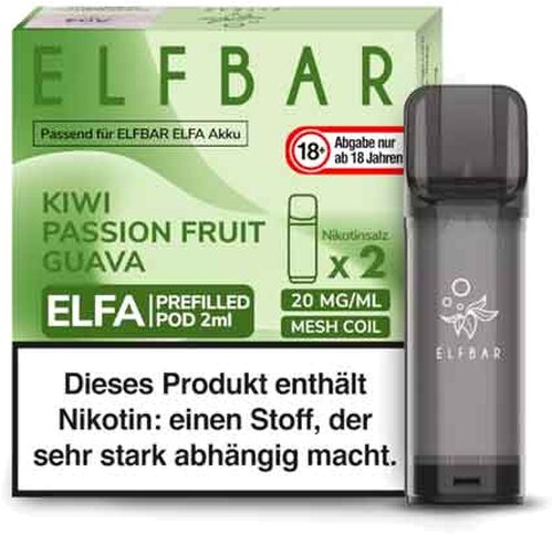 Elf Bar ELFA Kiwi Passion Fruit Guava Prefilled Pod 2x2ml 20mg Elf Bar ELFA Kiwi Passion Fruit Guava Prefilled Pod 2x2ml 20mg