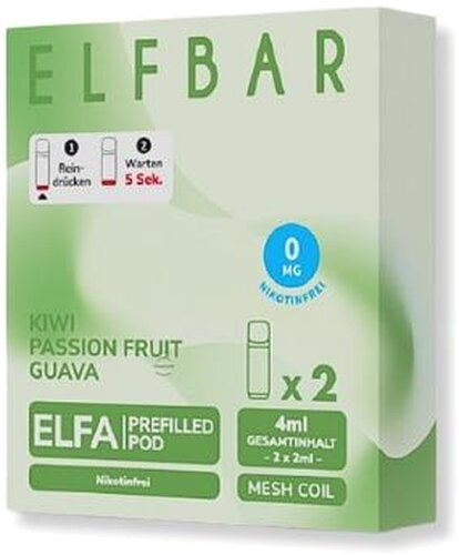 Elf Bar ELFA Kiwi Passion Fruit Guave Prefilled Pod 2x2ml Nikotinfrei Elf Bar ELFA Kiwi Passion Fruit Guave Prefilled Pod 2x2ml Nikotinfrei