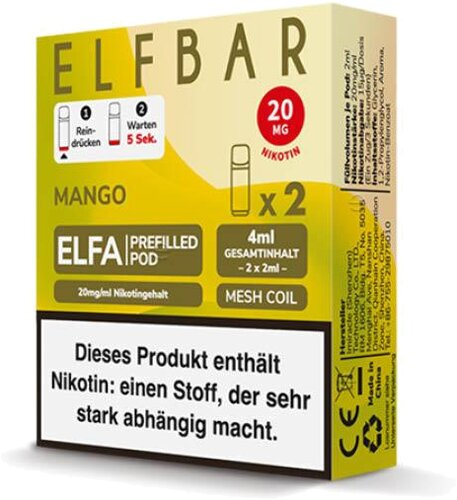 Elf Bar ELFA Mango Prefilled Pod 2x2ml 20mg Elf Bar ELFA Mango Prefilled Pod 2x2ml 20mg