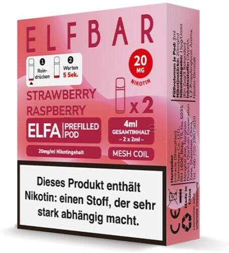 Elf Bar ELFA Strawberry Raspberry Prefilled Pod 2x2ml 20mg Elf Bar ELFA Strawberry Raspberry Prefilled Pod 2x2ml 20mg