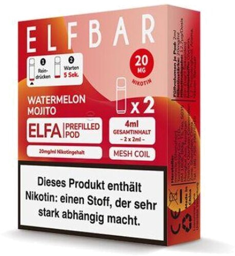 Elf Bar ELFA Watermelon Mojito Prefilled Pod 2x2ml 20mg Elf Bar ELFA Watermelon Mojito Prefilled Pod 2x2ml 20mg
