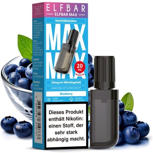 Elfbar Max Nachfülltank Blueberry 10ml 20mg/ml Elfbar Max Nachfülltank Blueberry 10ml 20mg/ml