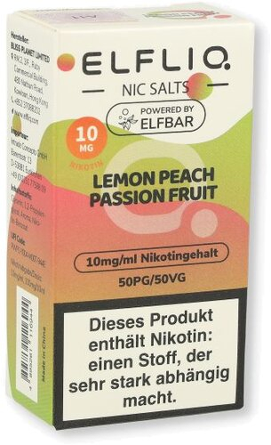 Elfliq by Elf bar Nic Salt Liquid Lemon Peach Passionfruit 10mg