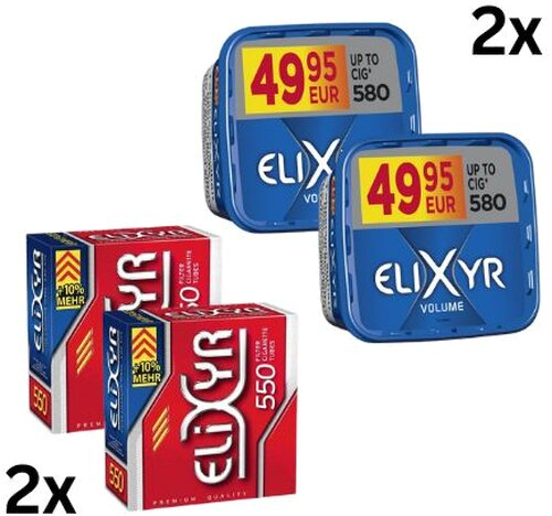 Elixyr Blau 520g Tabak Sparpaket ( 2 x Elixyr Blau 260g & 2 x Elixyr 550 Stück Hülsen )