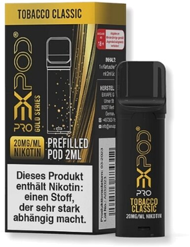 Expod Pro Gold Series Tobacco Classic Prefilled Pod 1x2ml 20mg Expod Pro Gold Series Tobacco Classic Prefilled Pod 1x2ml 20mg