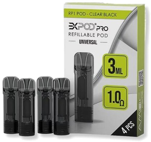 Expod Pro RP1 Refillable Pod Universal 1,0 Ohm Clear Black 4 Stück Expod Pro RP1 Refillable Pod Universal 1,0 Ohm Clear Black 4 Stück