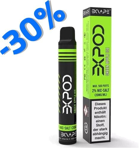 EXVAPE EXPOD Einweg E-Shisha Green Apple Ice max. 600 Züge