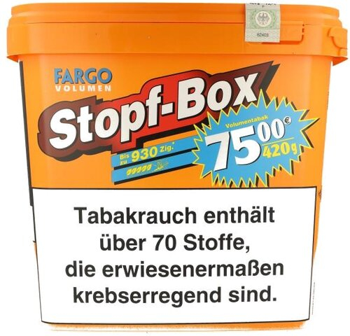 Fargo Stopf Box Orange 420g Volumentabak XXXL Eimer Fargo Stopf Box Orange 420g Volumentabak XXXL Eimer