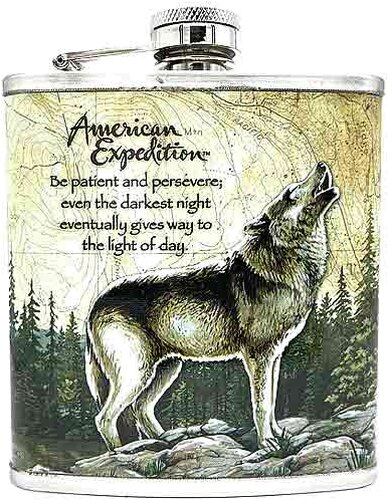 Flachmann Chrom bedruckt - Motiv: Wolf 7oz/210ml Flachmann Chrom bedruckt - Motiv: Wolf 7oz/210ml