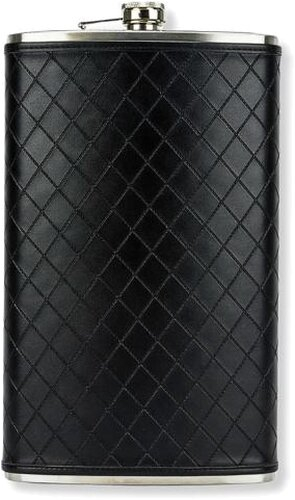 Flachmann Edelstahl/Kunstleder schwarz Raute Jumbo 1920ml mit Bügel  H 28cm, B 17,5 cm