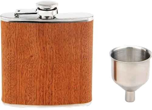 Flachmann-Set Nature Edelstahl Holzdesign 6oz/180ml mit Trichter