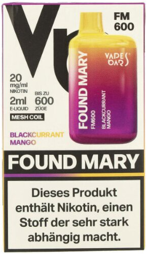 Found Mary FM600 Vapes Bars Einweg E-Zigarette Blackcurrant Mango 20mg Found Mary FM600 Vapes Bars Einweg E-Zigarette Blackcurrant Mango 20mg