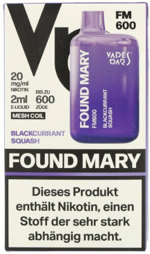 Found Mary FM600 Vapes Bars Einweg E-Zigarette Blackcurrant Squash 20mg Found Mary FM600 Vapes Bars Einweg E-Zigarette Blackcurrant Squash 20mg