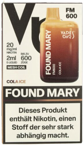 Found Mary FM600 Vapes Bars Einweg E-Zigarette Cola Ice 20mg Found Mary FM600 Vapes Bars Einweg E-Zigarette Cola Ice 20mg