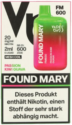 Found Mary FM600 Vapes Bars Einweg E-Zigarette Passion Kiwi Guava 20mg Found Mary FM600 Vapes Bars Einweg E-Zigarette Passion Kiwi Guava 20mg