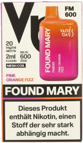 Found Mary FM600 Vapes Bars Einweg E-Zigarette Pink Orange Fizz 20mg