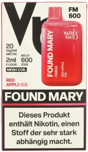 Found Mary FM600 Vapes Bars Einweg E-Zigarette Red Apple Ice 20mg Found Mary FM600 Vapes Bars Einweg E-Zigarette Red Apple Ice 20mg