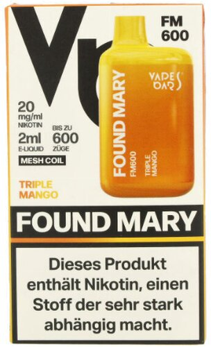 Found Mary FM600 Vapes Bars Einweg E-Zigarette Triple Mango 20mg