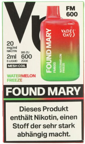 Found Mary FM600 Vapes Bars Einweg E-Zigarette Watermelon Freeze 20mg Found Mary FM600 Vapes Bars Einweg E-Zigarette Watermelon Freeze 20mg