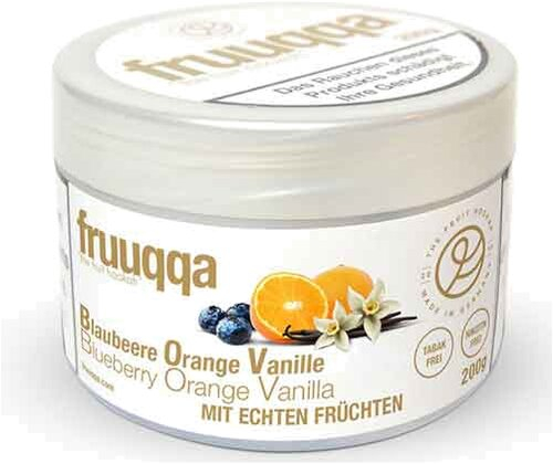 Fruuqqa Shisha-Tabakersatz Blaubeere Orange Vanille nikotinfrei 200g  Fruuqqa Shisha-Tabakersatz Blaubeere Orange Vanille nikotinfrei 200g