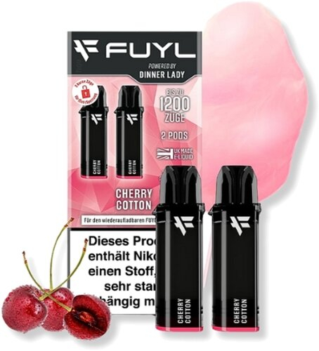 FUYL Powered by Dinner Lady Cherry Cotton Prefilled Pods 2x2ml 20mg FUYL Powered by Dinner Lady Cherry Cotton Prefilled Pods 2x2ml 20mg