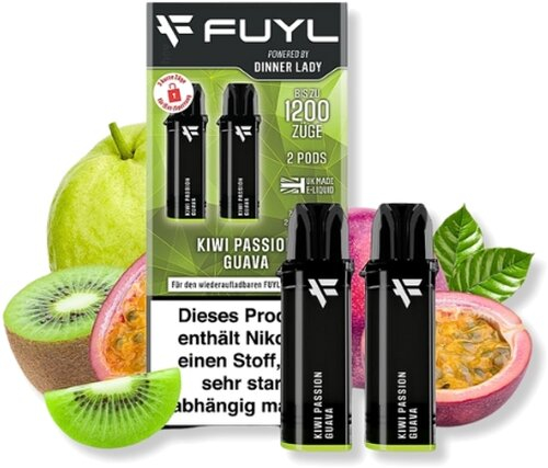 FUYL Powered by Dinner Lady Kiwi Passion Guave Prefilled Pods 2x2ml 20mg FUYL Powered by Dinner Lady Kiwi Passion Guave Prefilled Pods 2x2ml 20mg
