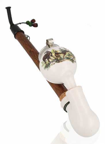 Gesteckpfeife aus Porzellan mit Jagdmotiv Reh Kopfform Kugel 30cm
