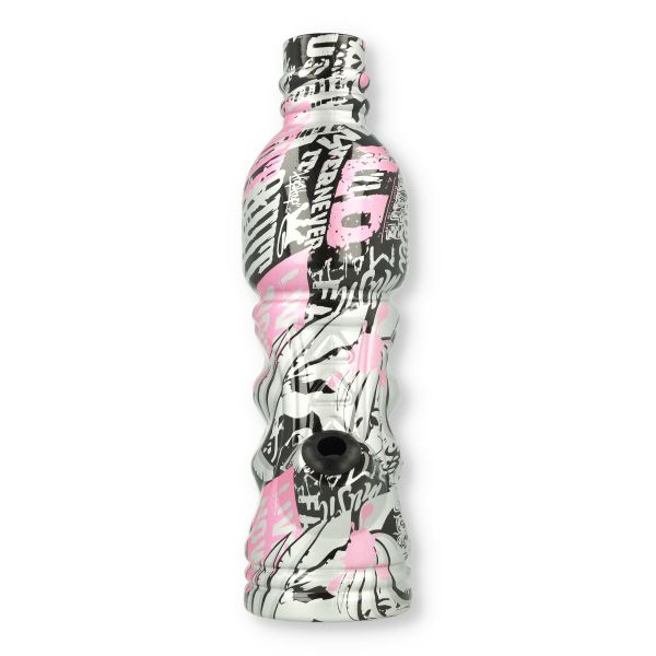 Glas Bong Bottle Silber/Graffiti mit Glaschillum