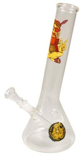 Glas Bong SmoKing Transparent mit Rastamann-Druck 30cm Gebogen - Bauchig Glas Bong SmoKing Transparent mit Rastamann-Druck 30cm Gebogen - Bauchig