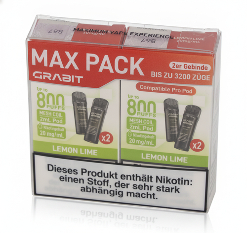 Grabit Lemon Lime Prefilled Pods 20mg Maxi Pack 4x2ml