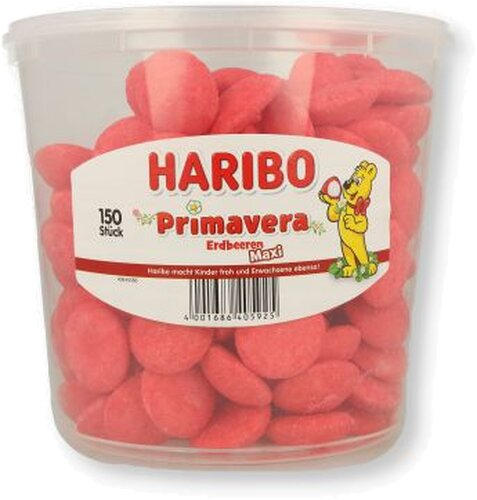 Haribo Primavera Erdbeeren Maxi Dose 150 Stück Haribo Primavera Erdbeeren Maxi Dose 150 Stück