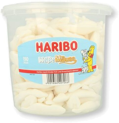 Haribo Weiße Mäuse Dose 150 Stück Haribo Weiße Mäuse Dose 150 Stück