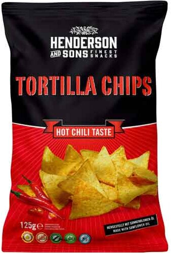 Henderson & Sons Tortilla Chips Hot Chili Taste 125g Henderson & Sons Tortilla Chips Hot Chili Taste 125g